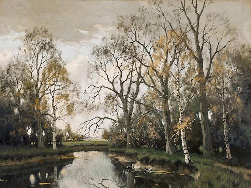 1885-Martinus Johannes - Anatre in uno stagno circondato da alberi